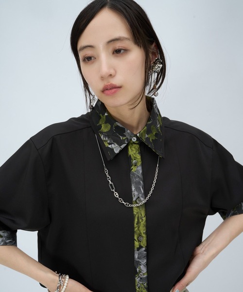 HARE(ハレ)の「ラメアートジャガードショートシャツ(HARE)(シャツ/ブラウス・レディース・ネイビー/ピンク/グリーン/グレー/パープル/イエロー・FREE)」の11枚目の写真