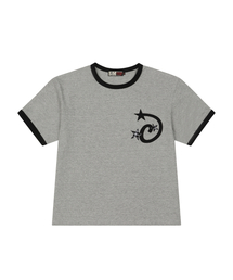 スタープリントクロップリンガーTシャツグレー