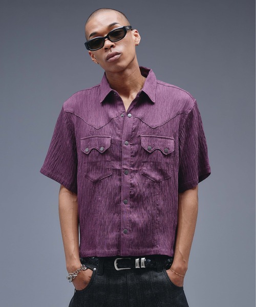 ANDER HUNK(アンダーハンク)の「W-Pocket Metal Button SS Shirt /WポケットメタルボタンSSシャツ(シャツ/ブラウス・メンズ・ブラウン/パープル/ブラック・SMALL/MEDIUM/LARGE)」の3枚目の写真