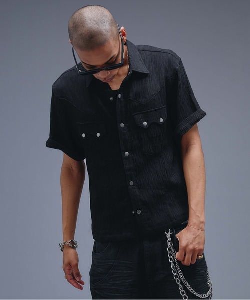 ANDER HUNK(アンダーハンク)の「W-Pocket Metal Button SS Shirt /WポケットメタルボタンSSシャツ(シャツ/ブラウス・メンズ・ブラウン/パープル/ブラック・SMALL/MEDIUM/LARGE)」の9枚目の写真