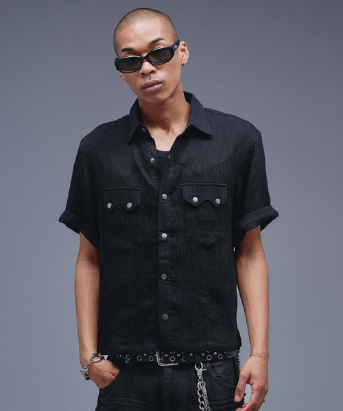 ANDER HUNK(アンダーハンク)の「W-Pocket Metal Button SS Shirt /WポケットメタルボタンSSシャツ(シャツ/ブラウス・メンズ・ブラウン/パープル/ブラック・SMALL/MEDIUM/LARGE)」の4枚目の写真