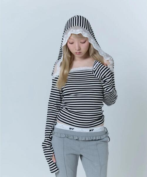 neith.（ネイス）の「neith./ネイス/Veil Border Tops（Tシャツ/カットソー・レディース・ピンク/ブラック・F）」の3枚目の写真