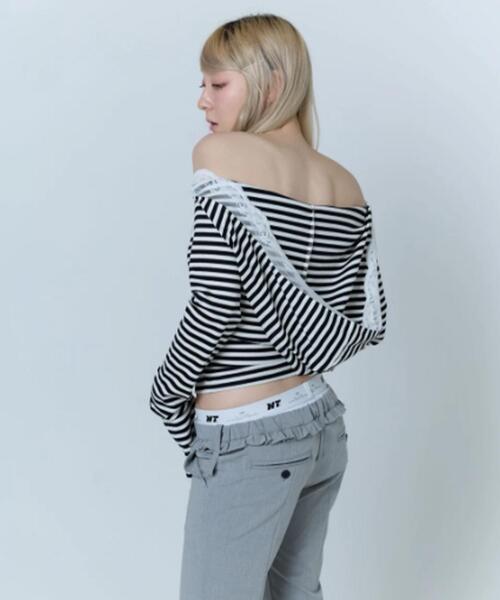 neith.（ネイス）の「neith./ネイス/Veil Border Tops（Tシャツ/カットソー・レディース・ピンク/ブラック・F）」の6枚目の写真