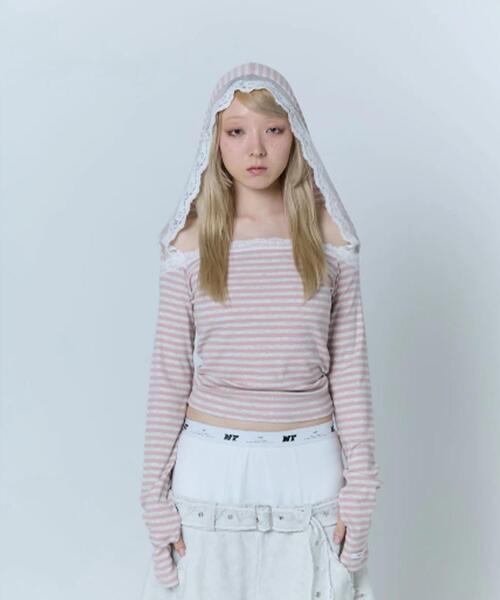 neith.（ネイス）の「neith./ネイス/Veil Border Tops（Tシャツ/カットソー・レディース・ピンク/ブラック・F）」の14枚目の写真