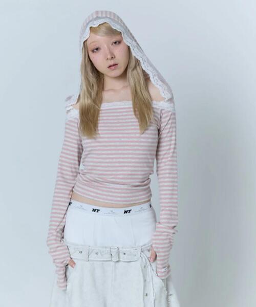 neith.（ネイス）の「neith./ネイス/Veil Border Tops（Tシャツ/カットソー・レディース・ピンク/ブラック・F）」の15枚目の写真