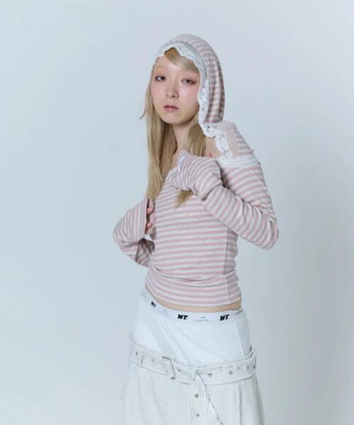 neith.（ネイス）の「neith./ネイス/Veil Border Tops（Tシャツ/カットソー・レディース・ピンク/ブラック・F）」の16枚目の写真