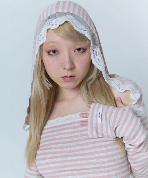 neith.（ネイス）の「neith./ネイス/Veil Border Tops（Tシャツ/カットソー・レディース・ピンク/ブラック・F）」の17枚目の写真