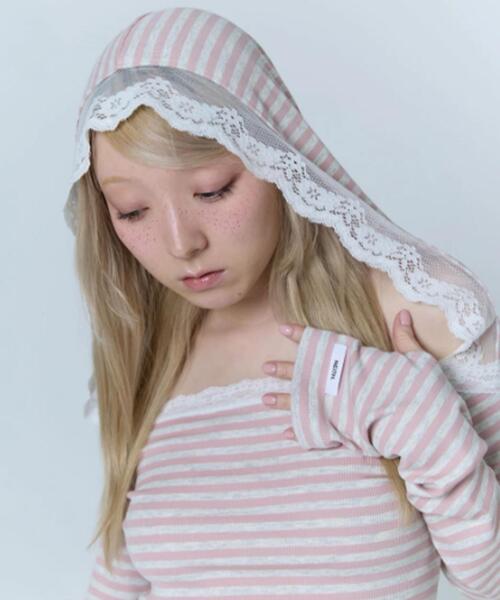 neith.（ネイス）の「neith./ネイス/Veil Border Tops（Tシャツ/カットソー・レディース・ピンク/ブラック・F）」の18枚目の写真