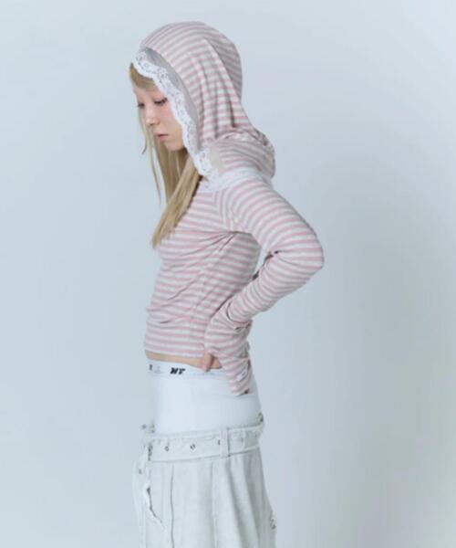 neith.（ネイス）の「neith./ネイス/Veil Border Tops（Tシャツ/カットソー・レディース・ピンク/ブラック・F）」の19枚目の写真