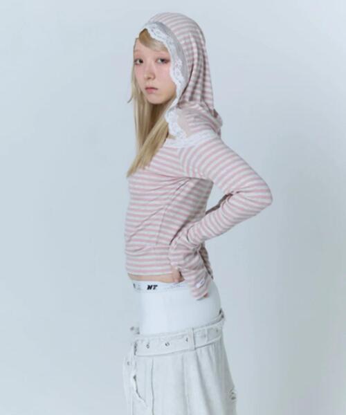 neith.（ネイス）の「neith./ネイス/Veil Border Tops（Tシャツ/カットソー・レディース・ピンク/ブラック・F）」の20枚目の写真