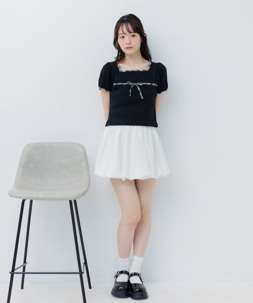 ems excite(エムズエキサイト)の「チェックパイピングTシャツ(Tシャツ/カットソー・レディース・ナチュラル/ブラック/ブラウン/ダークブルー・FREE)」の14枚目の写真