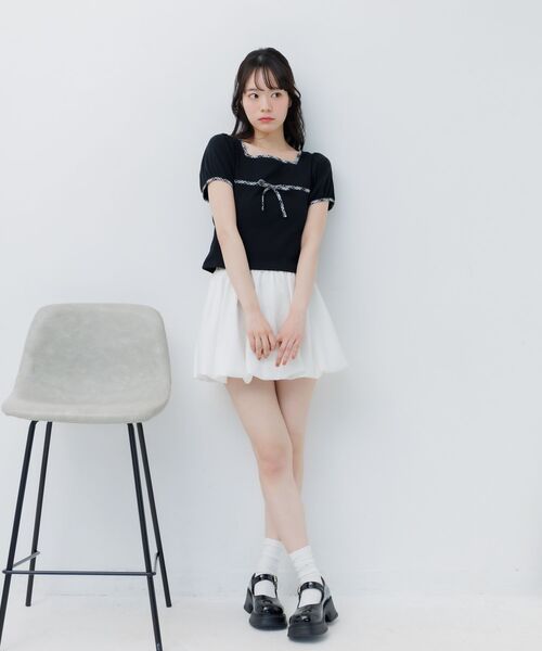 ems excite(エムズエキサイト)の「チェックパイピングTシャツ(Tシャツ/カットソー・レディース・ナチュラル/ブラック/ブラウン/ダークブルー・FREE)」の15枚目の写真