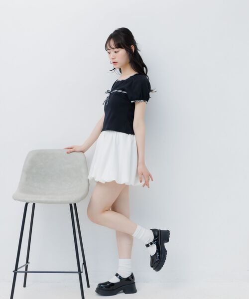 ems excite(エムズエキサイト)の「チェックパイピングTシャツ(Tシャツ/カットソー・レディース・ナチュラル/ブラック/ブラウン/ダークブルー・FREE)」の16枚目の写真