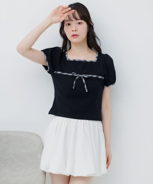 ems excite(エムズエキサイト)の「チェックパイピングTシャツ(Tシャツ/カットソー・レディース・ナチュラル/ブラック/ブラウン/ダークブルー・FREE)」の19枚目の写真