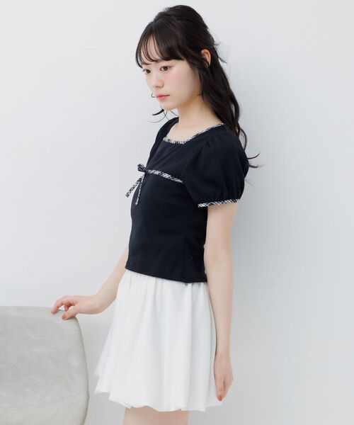 ems excite(エムズエキサイト)の「チェックパイピングTシャツ(Tシャツ/カットソー・レディース・ナチュラル/ブラック/ブラウン/ダークブルー・FREE)」の20枚目の写真