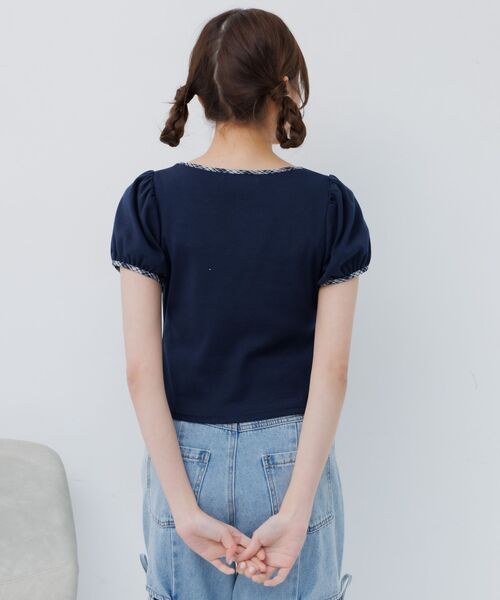 ems excite(エムズエキサイト)の「チェックパイピングTシャツ(Tシャツ/カットソー・レディース・ナチュラル/ブラック/ブラウン/ダークブルー・FREE)」の13枚目の写真