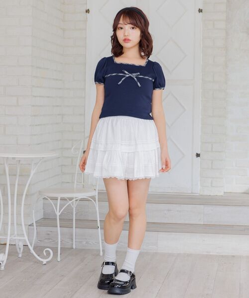 ems excite(エムズエキサイト)の「チェックパイピングTシャツ(Tシャツ/カットソー・レディース・ナチュラル/ブラック/ブラウン/ダークブルー・FREE)」の10枚目の写真