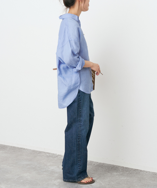 Spick & Span(スピックアンドスパン)の「《程よくすっきりサイズ / 追加》 80リネンカシュクール ミディシャツ(シャツ/ブラウス・レディース・サックスブルー/ホワイト・FREE)」の8枚目の写真