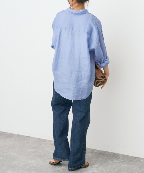 Spick & Span(スピックアンドスパン)の「《程よくすっきりサイズ / 追加》 80リネンカシュクール ミディシャツ(シャツ/ブラウス・レディース・サックスブルー/ホワイト・FREE)」の9枚目の写真
