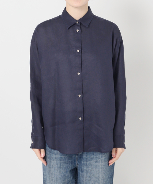 Spick & Span(スピックアンドスパン)の「《程よくすっきりサイズ / 追加》 80リネンカシュクール ミディシャツ(シャツ/ブラウス・レディース・サックスブルー/ホワイト・FREE)」の10枚目の写真