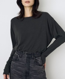 シアーカットトップス シアートップス 春服 秋服 Tシャツ 無地 長袖