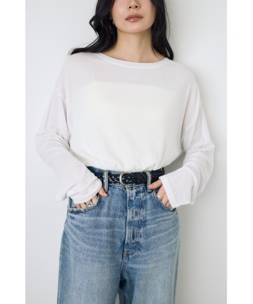 AZUL by moussy(アズールバイマウジー)の「シアーカットトップス シアートップス 春服 秋服 Tシャツ 無地 長袖(Tシャツ/カットソー・レディース・オフホワイト/ブラウン/ライトブラック/ライトイエロー・FREE)」の12枚目の写真