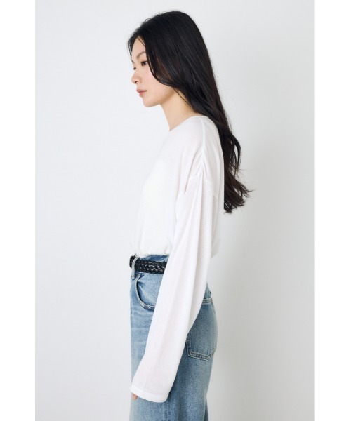AZUL by moussy(アズールバイマウジー)の「シアーカットトップス シアートップス 春服 秋服 Tシャツ 無地 長袖(Tシャツ/カットソー・レディース・オフホワイト/ブラウン/ライトブラック/ライトイエロー・FREE)」の11枚目の写真