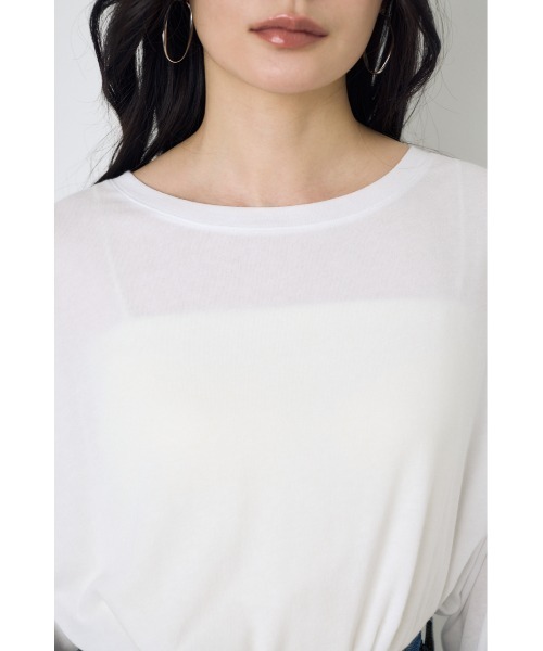 AZUL by moussy(アズールバイマウジー)の「シアーカットトップス シアートップス 春服 秋服 Tシャツ 無地 長袖(Tシャツ/カットソー・レディース・オフホワイト/ブラウン/ライトブラック/ライトイエロー・FREE)」の8枚目の写真