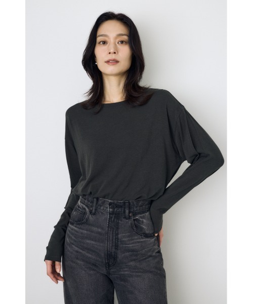 AZUL by moussy(アズールバイマウジー)の「シアーカットトップス シアートップス 春服 秋服 Tシャツ 無地 長袖(Tシャツ/カットソー・レディース・オフホワイト/ブラウン/ライトブラック/ライトイエロー・FREE)」の6枚目の写真