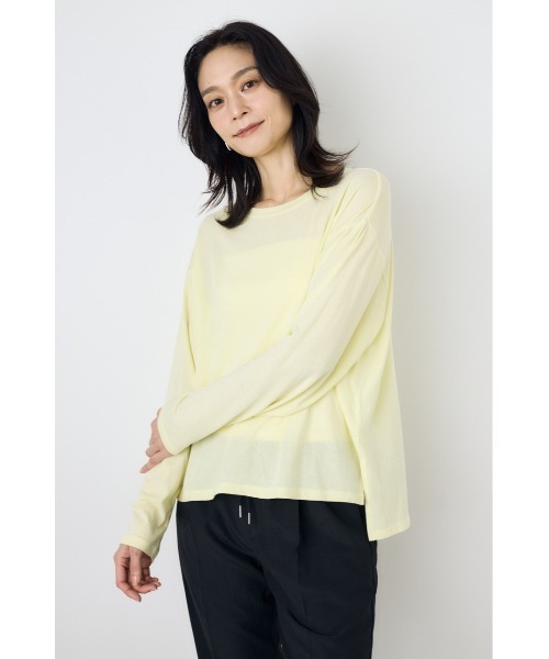 AZUL by moussy(アズールバイマウジー)の「シアーカットトップス シアートップス 春服 秋服 Tシャツ 無地 長袖(Tシャツ/カットソー・レディース・オフホワイト/ブラウン/ライトブラック/ライトイエロー・FREE)」の19枚目の写真
