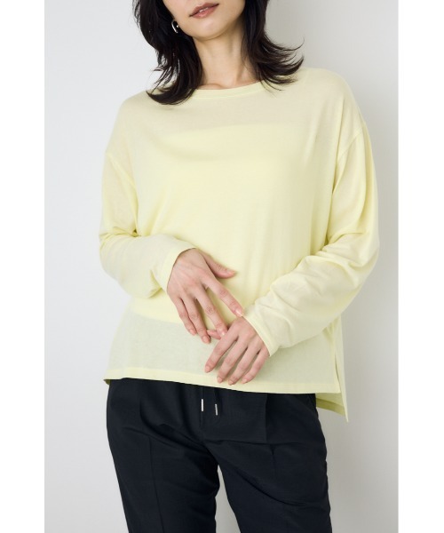 AZUL by moussy(アズールバイマウジー)の「シアーカットトップス シアートップス 春服 秋服 Tシャツ 無地 長袖(Tシャツ/カットソー・レディース・オフホワイト/ブラウン/ライトブラック/ライトイエロー・FREE)」の18枚目の写真