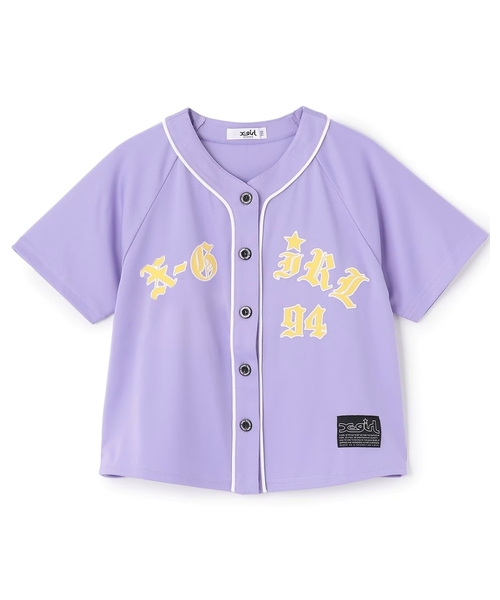 X-girl Stages(エックスガールステージス)の「パッチロゴ刺しゅう ベースボール半袖シャツ(Tシャツ/カットソー・キッズ・ブラック/ラベンダー/ピンク・130cm/140cm/90cm/100cm/110cm/120cm)」の2枚目の写真