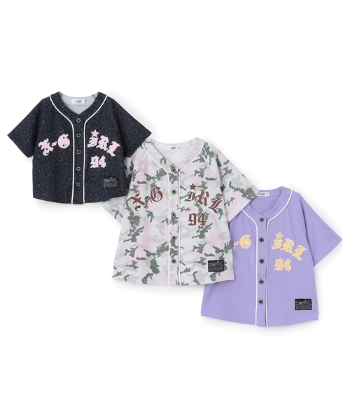 X-girl Stages(エックスガールステージス)の「パッチロゴ刺しゅう ベースボール半袖シャツ(Tシャツ/カットソー・キッズ・ブラック/ラベンダー/ピンク・130cm/140cm/90cm/100cm/110cm/120cm)」の4枚目の写真