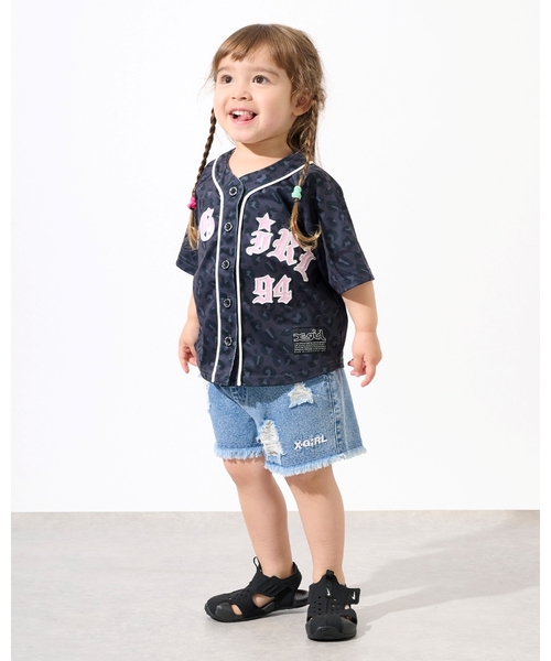 X-girl Stages(エックスガールステージス)の「パッチロゴ刺しゅう ベースボール半袖シャツ(Tシャツ/カットソー・キッズ・ブラック/ラベンダー/ピンク・130cm/140cm/90cm/100cm/110cm/120cm)」の8枚目の写真