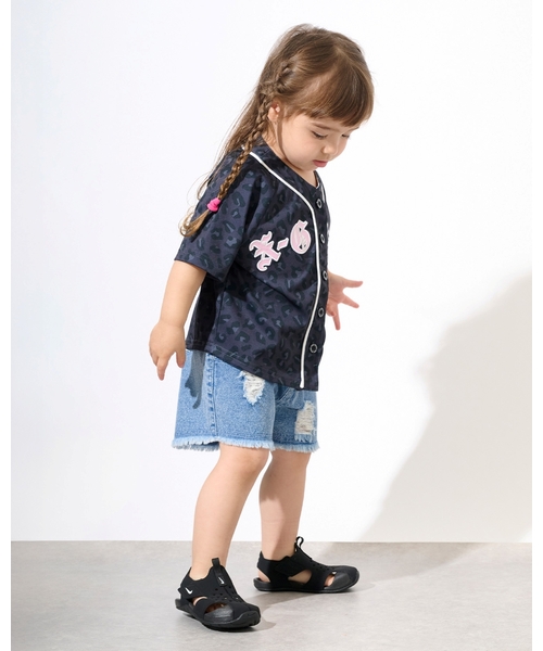 X-girl Stages(エックスガールステージス)の「パッチロゴ刺しゅう ベースボール半袖シャツ(Tシャツ/カットソー・キッズ・ブラック/ラベンダー/ピンク・130cm/140cm/90cm/100cm/110cm/120cm)」の9枚目の写真
