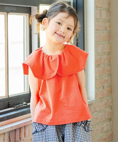 Boribon(ボリボン)の「ビッグカラーTシャツ(Tシャツ/カットソー・キッズ・オレンジ/ブルー/オフホワイト・80/90/100/110/120)」の3枚目の写真