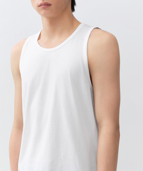 MUSINSA STANDARD（ムシンサスタンダード）の「CR スクープネックスリーブレストップ [ホワイト]（Tシャツ/カットソー・メンズ・その他・LARGE/X-LARGE/2XL/3XL/SMALL/MEDIUM）」の4枚目の写真