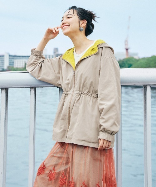mensha!（メンシャ）の「ｍｅｎｓｈａ！　外側撥水（はっすい）加工＆ＵＶカット　内側ガーゼのドロストパーカー（マウンテンパーカー・レディース・ベージュ系その他/ネイビー系・M/L/LL/3L）」の7枚目の写真