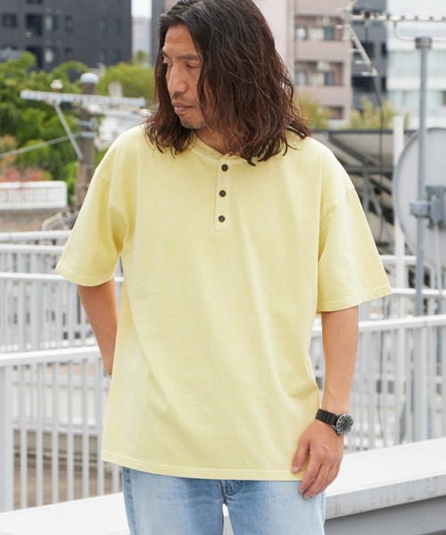 ALOHA BLUE（アロハブルー）の「ALOHA BLUE / アロハブルー ヘンリーネックTシャツ 半袖 秋 秋服 2026年秋冬（Tシャツ/カットソー・メンズ・ピンク/イエロー・XL/L）」の2枚目の写真