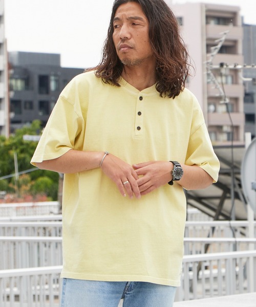 ALOHA BLUE（アロハブルー）の「ALOHA BLUE / アロハブルー ヘンリーネックTシャツ 半袖 秋 秋服 2026年秋冬（Tシャツ/カットソー・メンズ・ピンク/イエロー・XL/L）」の7枚目の写真