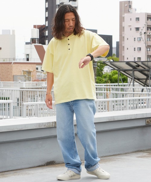 ALOHA BLUE（アロハブルー）の「ALOHA BLUE / アロハブルー ヘンリーネックTシャツ 半袖 秋 秋服 2026年秋冬（Tシャツ/カットソー・メンズ・ピンク/イエロー・XL/L）」の5枚目の写真