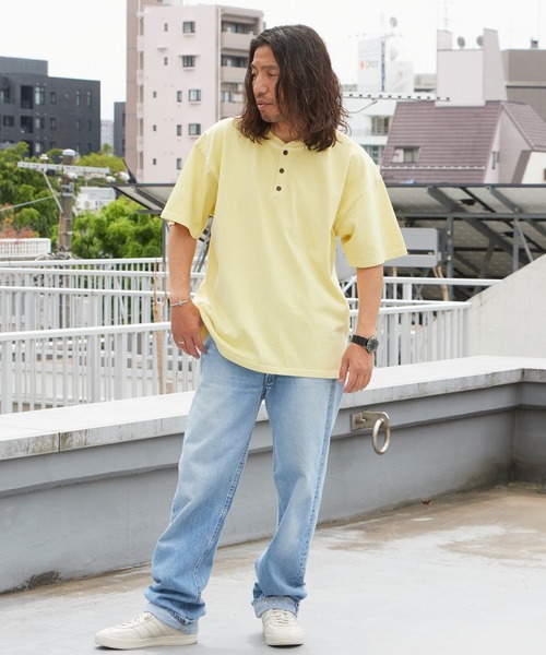 ALOHA BLUE（アロハブルー）の「ALOHA BLUE / アロハブルー ヘンリーネックTシャツ 半袖 秋 秋服 2026年秋冬（Tシャツ/カットソー・メンズ・ピンク/イエロー・XL/L）」の4枚目の写真