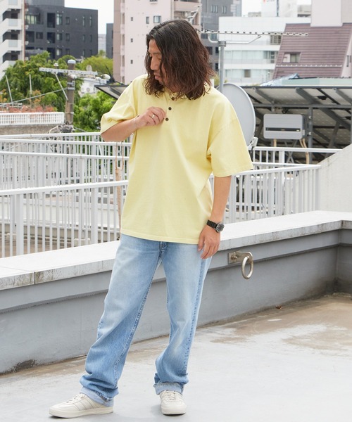 ALOHA BLUE（アロハブルー）の「ALOHA BLUE / アロハブルー ヘンリーネックTシャツ 半袖 秋 秋服 2026年秋冬（Tシャツ/カットソー・メンズ・ピンク/イエロー・XL/L）」の3枚目の写真