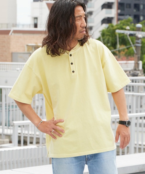 ALOHA BLUE（アロハブルー）の「ALOHA BLUE / アロハブルー ヘンリーネックTシャツ 半袖 秋 秋服 2026年秋冬（Tシャツ/カットソー・メンズ・ピンク/イエロー・XL/L）」の6枚目の写真