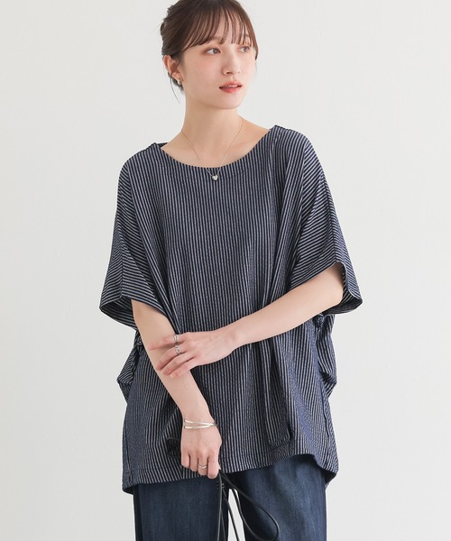 n'OrLABEL(ノアールレーベル)の「ドルマンストライプシャツ見えカットソー(Tシャツ/カットソー・レディース・ネイビー/ピンク/ブルー・FREE)」の5枚目の写真