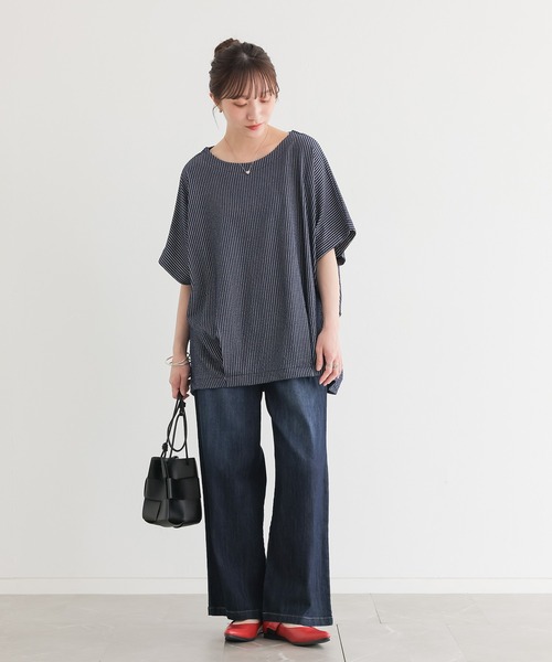 n'OrLABEL(ノアールレーベル)の「ドルマンストライプシャツ見えカットソー(Tシャツ/カットソー・レディース・ネイビー/ピンク/ブルー・FREE)」の7枚目の写真