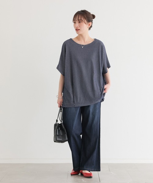 n'OrLABEL(ノアールレーベル)の「ドルマンストライプシャツ見えカットソー(Tシャツ/カットソー・レディース・ネイビー/ピンク/ブルー・FREE)」の8枚目の写真