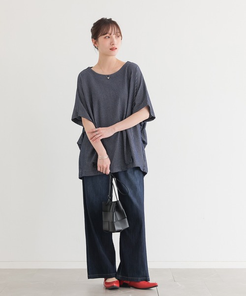 n'OrLABEL(ノアールレーベル)の「ドルマンストライプシャツ見えカットソー(Tシャツ/カットソー・レディース・ネイビー/ピンク/ブルー・FREE)」の9枚目の写真