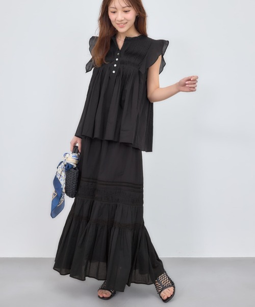 COHINA(コヒナ)の「【Made in India】ピンタックティアードスカート 【低身長・小柄女性】(スカート・レディース・ホワイト/ブラック/レッド・REGULAR/SHORT)」の14枚目の写真