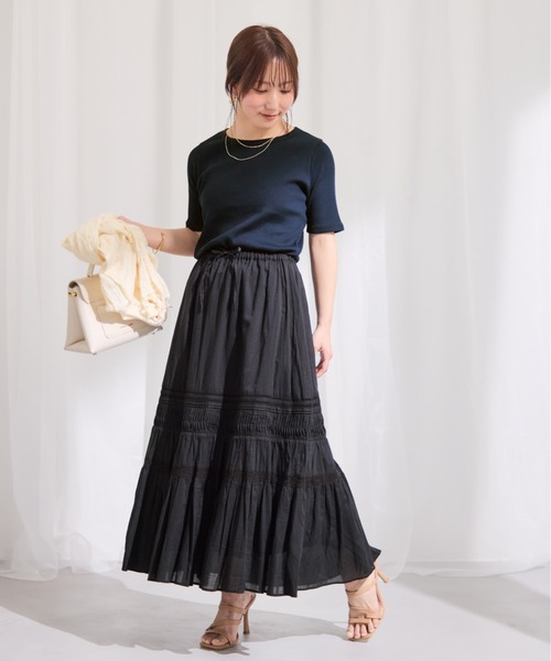 COHINA(コヒナ)の「【Made in India】ピンタックティアードスカート 【低身長・小柄女性】(スカート・レディース・ホワイト/ブラック/レッド・REGULAR/SHORT)」の8枚目の写真
